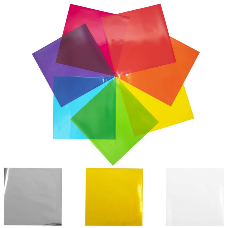 FIESTA WRAPS 120 Cellophane Sheets 8x8 in (10 Colors Silver & Gold Included) - Colored Cellophane Paper - Transparent Paper for Crafts - Colored Saran Wrap - Cello Wrapping - Image 1